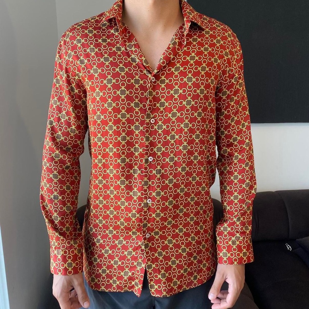 NWT Zara Man Satin Chain Print Button Up